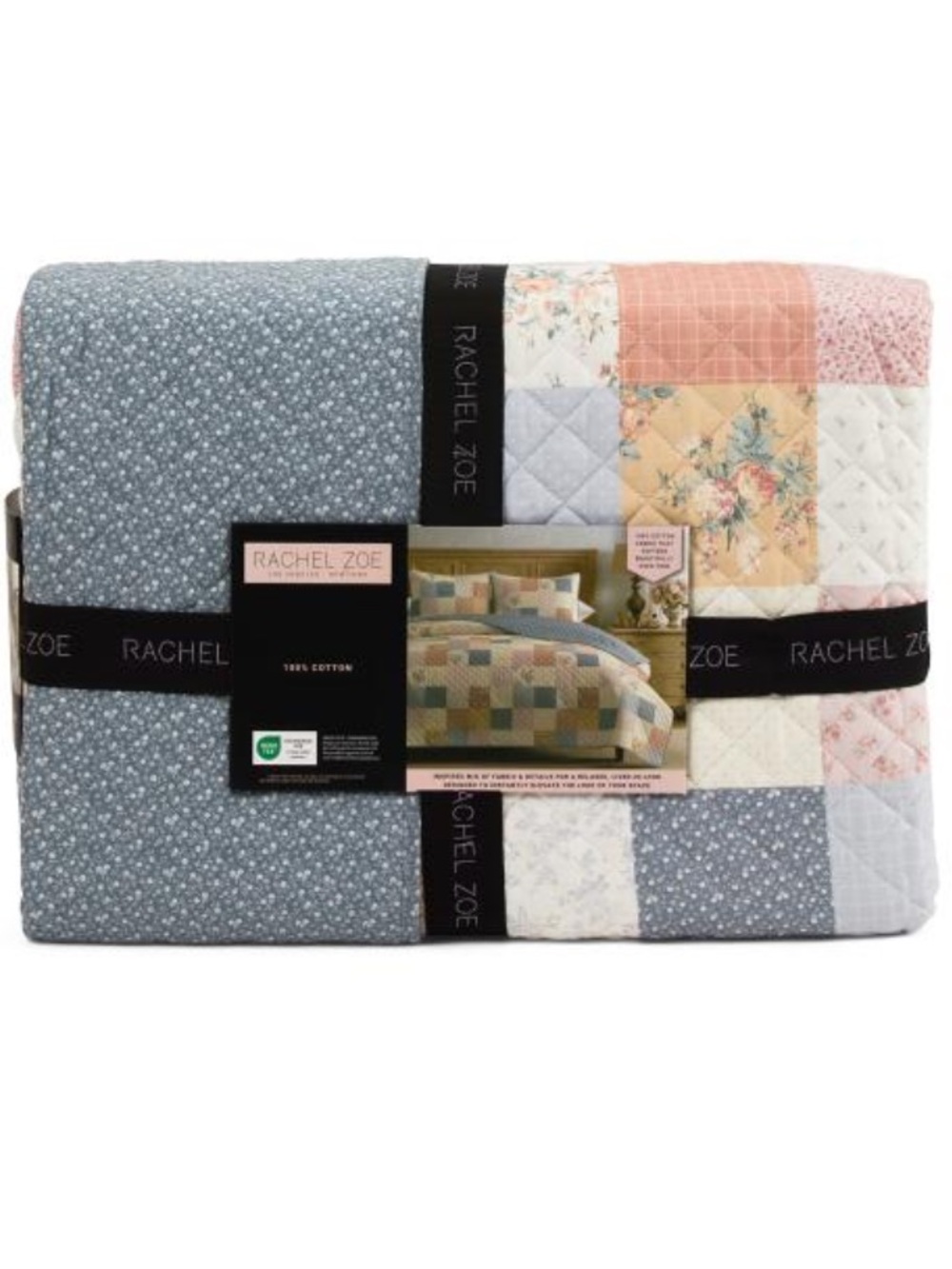 Rachel Zoe Patchwork Cotton Reversible Quilt Set - Blue, Pink, Cream Floral